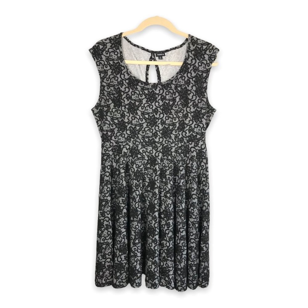 Torrid Black Lace Print Fit & Flare Dress  Size 2